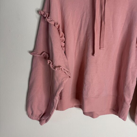 Rebecca Minkoff Hoodie Womens Large Pink Ruffle Sleeve Pullover 100% Cotton Peru - Picture 4 of 11
